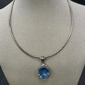 925 sterling silver omega 17” necklace with a blue topaz 1” pendant Necklace